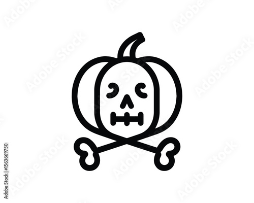 Halloween pumpkin with skull face and crossbones icon