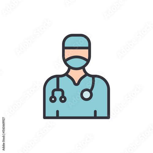 Professional Healthcare Provider Icon Wearing Protective Gear And Stethoscope
