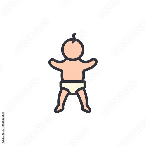 Cute Infant Wearing Diaper Standing Vector Illustration On Transparency