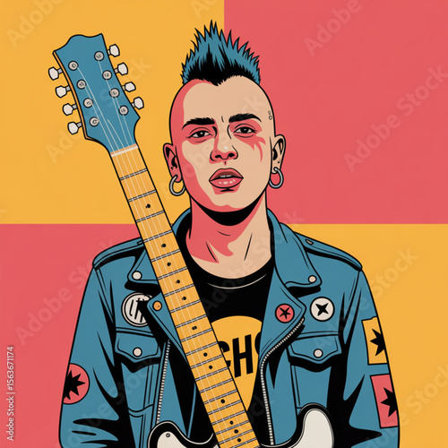 Dynamic Punk Rocker Portrait with Mohawk and Colorful Style