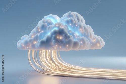 Luminous Cloud with Glowing Data Streams Abstract 3D Rendering