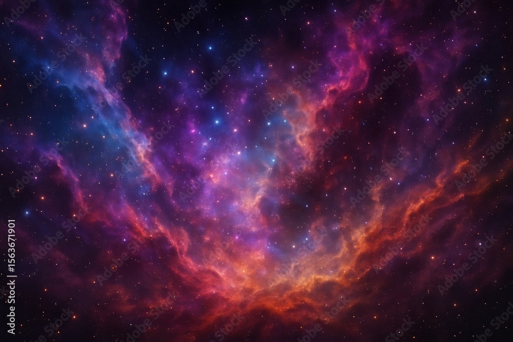 Naklejka premium Vibrant cosmic nebula with stars.