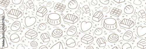 Seamless Doodle Chocolate Candy Pattern Background in Hand Drawn Style