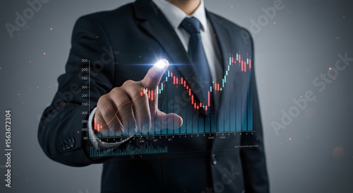 Businessman Touching a Digital Financial Graph, Investment and Stock Market Concept
