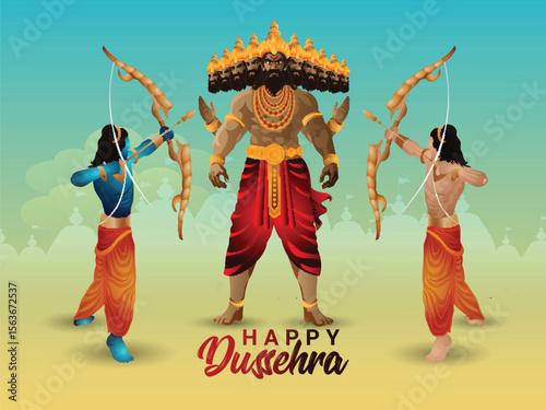 Lord rama killing ravana in dussehra festival vector illustration
