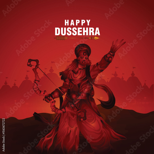 Wish you a happy dussehra with vector illustration of lord rama killing ravana