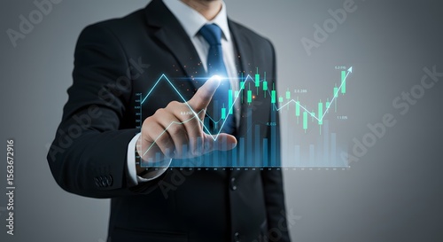Businessman touching a financial graph, business growth concept