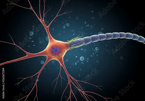 Detailed neuron cell structure and anatomy illustration