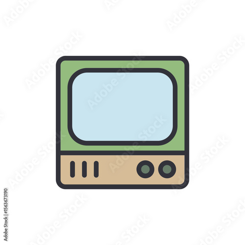 Retro Television With Green Frame And Light Blue Screen Illustration