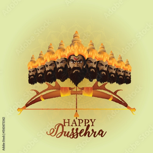 Happy dussehra wishing greeeting card with vector illustration