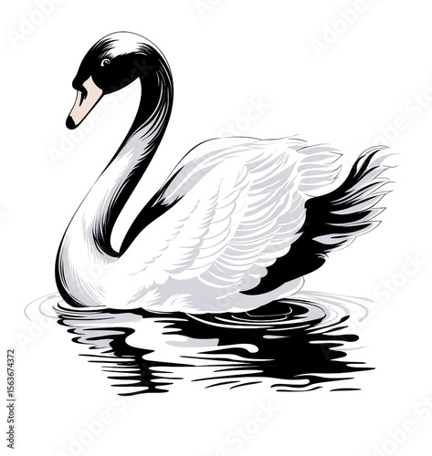 Beautiful swan painting in a natural river
