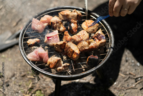 cooking Meat on the grill, barbecue concept, picnic, outdoor catering