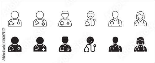 Doctor icons collection. Healthcare doctor icon set. Health consulting symbol. Icon symbol compatible for clinic, hospital, nurse, health consulting, consultation, staff. Vector illustration