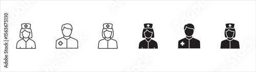 Doctor icons collection. Healthcare doctor icon set. Health consulting symbol. Icon symbol compatible for clinic, hospital, nurse, health consulting, consultation, staff. Vector illustration