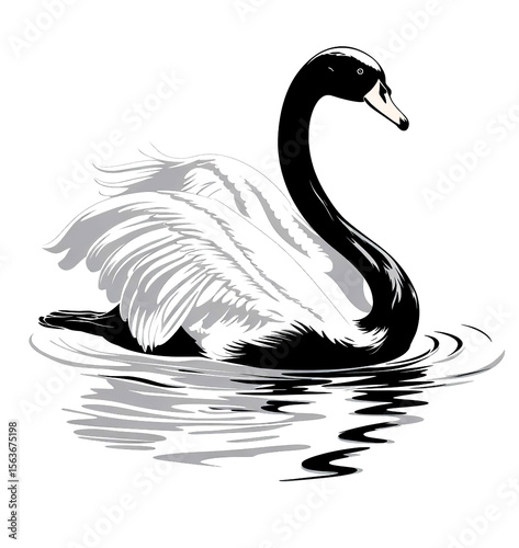 Beautiful swan painting in a natural river