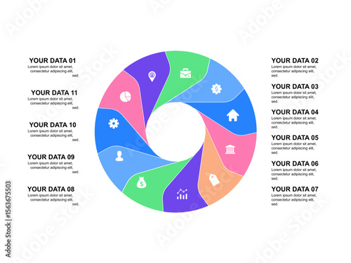 Pie chart illustrating data with various icons