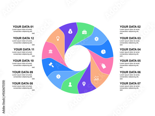 Pie chart illustrating data with various icons