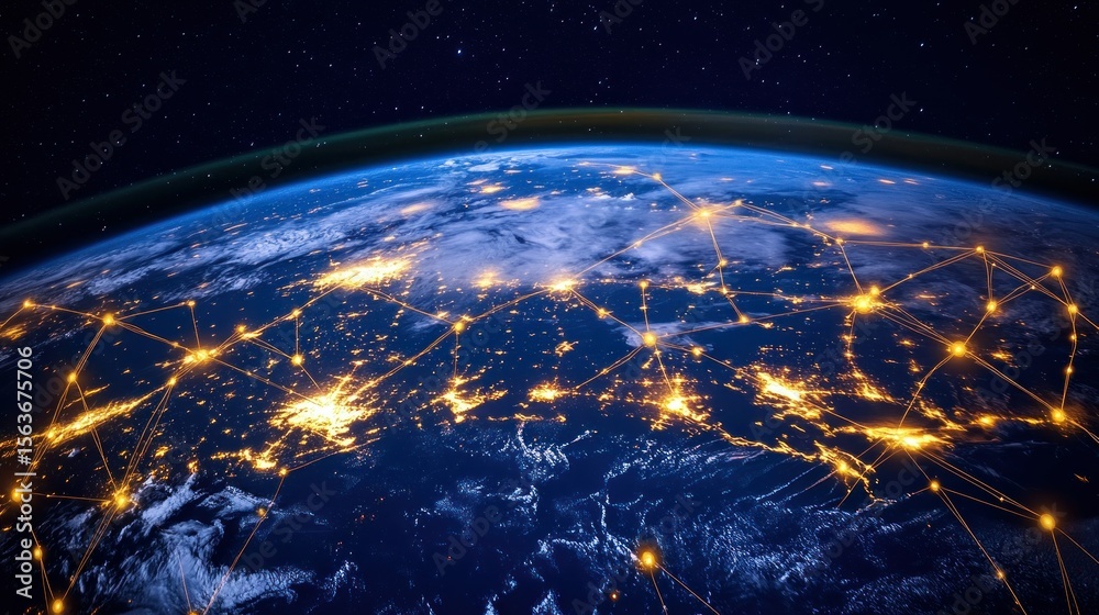 Obraz premium Earth from space; connected city lights