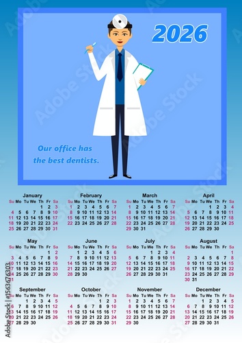 Illustration of a wall and of a desk calendar 2026