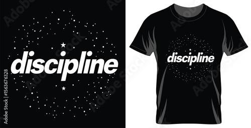 Black T Shirt with Discipline Text and Starry Sky Design for Motivation