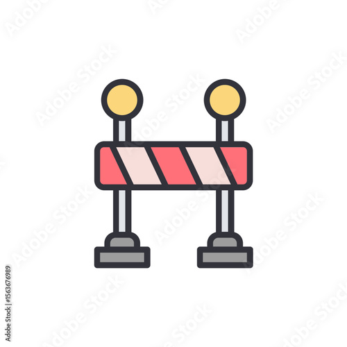 Cartoonish Barrier With Stripes And Lights Illustration On White