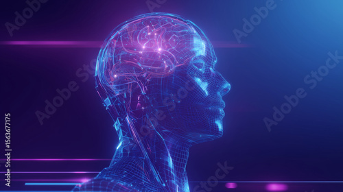Digital Illustration of a Human Head with Highlighted Neural Pathways