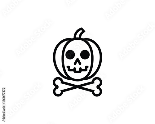 Halloween pumpkin skull and crossbones icon simple outline design