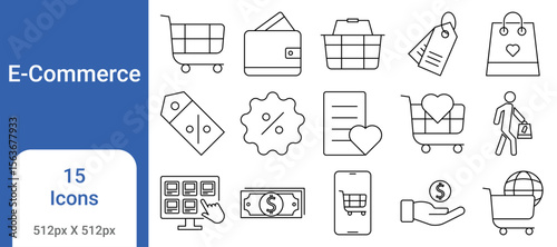 E-commerce Icon Set – Online Shopping, Payment, Cart, Delivery, Store, Sale, Transaction Icons