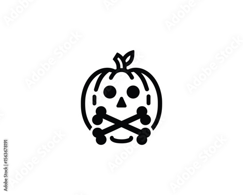 Halloween pumpkin with skull and crossbones icon simple design