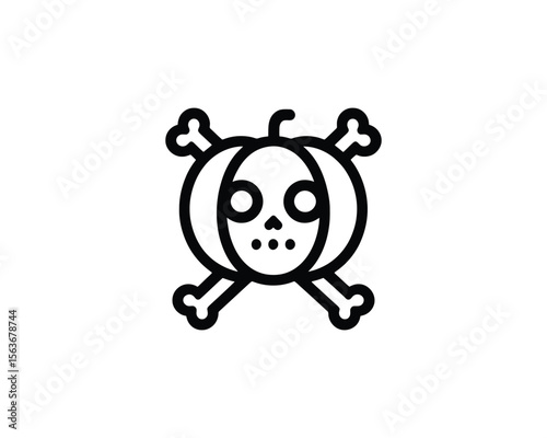 Halloween pumpkin skull and crossbones icon outline