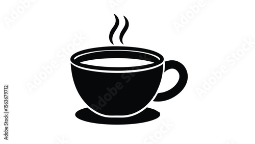 Hot Coffee Cup Icon Simple Black and White Illustration