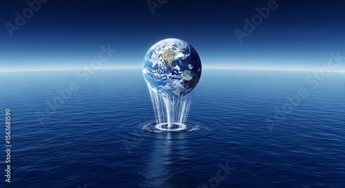 A world submerged, a poignant vision of our planets fragility, water cascading down, a somber yet beautiful scene of natures power.