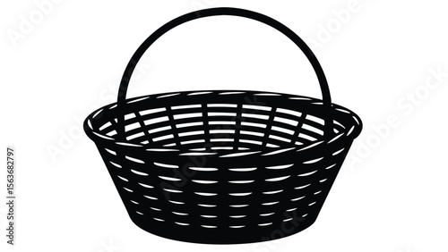 Empty Wicker Basket Simple Black and White Illustration