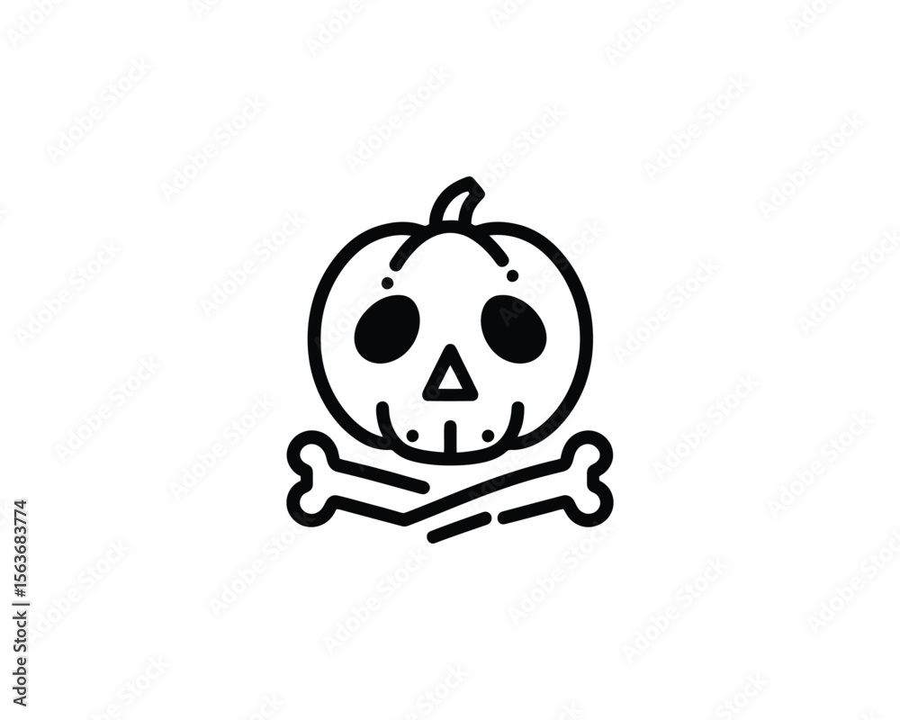 Fototapeta premium Halloween pumpkin skull and crossbones icon vector art