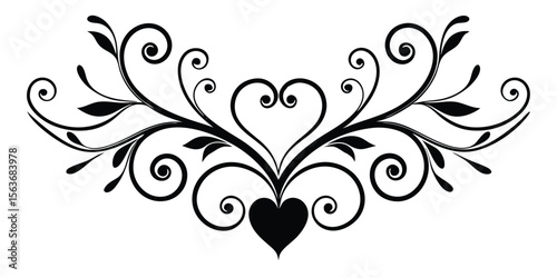Elegant Floral Heart Design Swirling Vines and Love