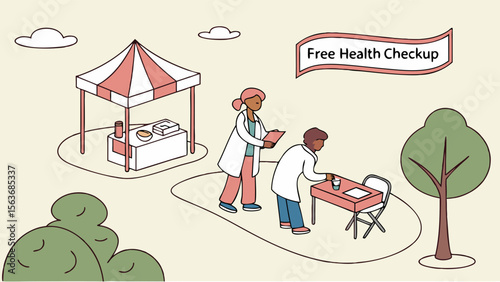 Community Health Checkup Event with Medical Professionals Providing Free Screenings Outdoors