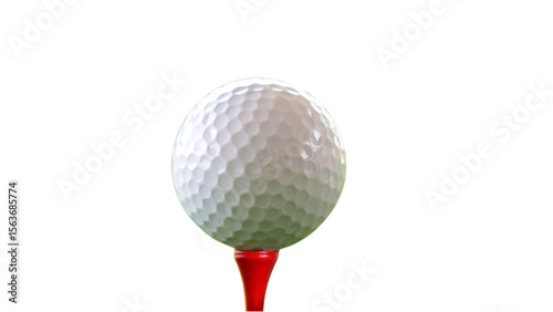 Transparent Background: A dimpled white golf ball perfectly balanced on a red tee, ready for a powerful drive, symbolizing precision, sport, and leisure.

