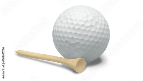 Transparent Background: A white golf ball next to a wooden golf tee, symbolizing the start of a game, leisure, or a clean graphic element for sports themes.

