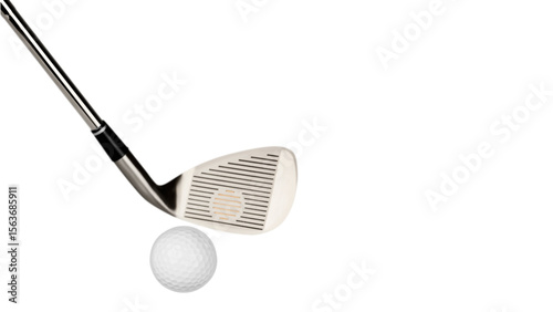 Transparent Background: A golf club poised to strike a white golf ball, perfectly capturing the anticipation of a swing and the essence of the game.

