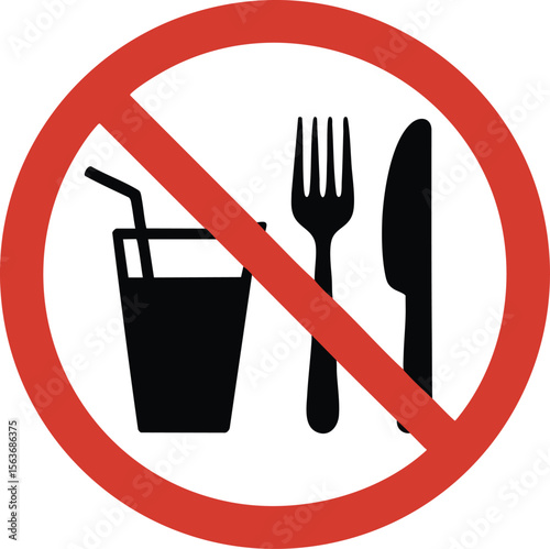 No Food or Drink Vector Sign A Clear Prohibition Symbol for Restaurants, Public Spaces, and Events to Indicate Restrictions on Consuming Items on Transparent