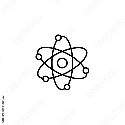 Abstract atom icon representing science physics chemistry education and technology research and development minimal linear graphic design element symbol