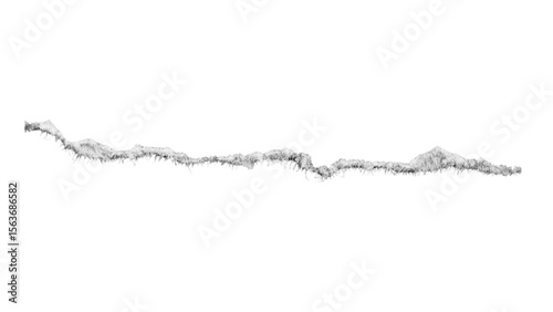 Transparent Background: A horizontal, jagged tear line of white paper, perfect for creating a distressed border, separation, or a reveal effect in designs.

