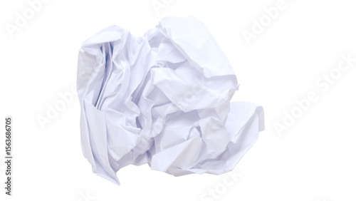 Transparent Background: White Crumpled Paper Ball, Ideal for Concepts of Ideas, Mistakes, or Environmentally Conscious Design, Featuring Distinct Creases and Texture.

