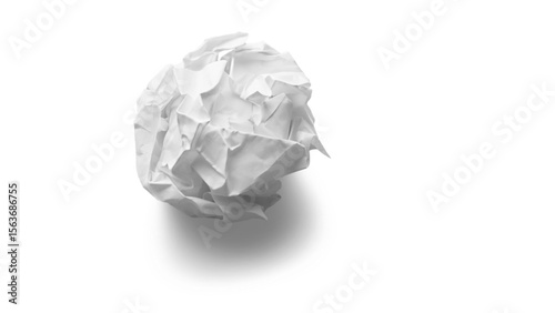 Transparent Background: White Crumpled Paper Ball with Subtle Shadow, Ideal for Concepts of Ideas, Mistakes, or Environmentally Conscious Design.

