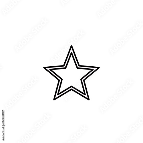 Simple minimalist black line drawing of a five-pointed star icon on a white background representing quality ranking success favorite symbol vector graphic element shape design