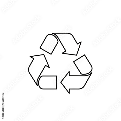 Clean vector graphic line art illustration depicting the globally recognized recycling symbol promoting environmental sustainability resource recovery and ecological