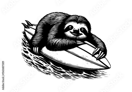 Animals Surfing Engraved Hand Drawn Natural Illustration Vector Isolated by AZ for Books, Arts, Design and Decoration Graphic Asset