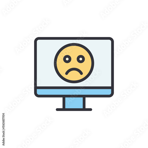 Sad Emoji On Computer Screen Representing Online Disappointment