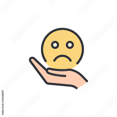 Offering Support Conceptual Illustration Of Sad Face On Palm Hand
