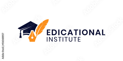 Flat Design Academic Logo Incorporating Graduation Cap, Feature, and a Pen Nib for Global Learning Programs, International Schools, and Educational Organizations